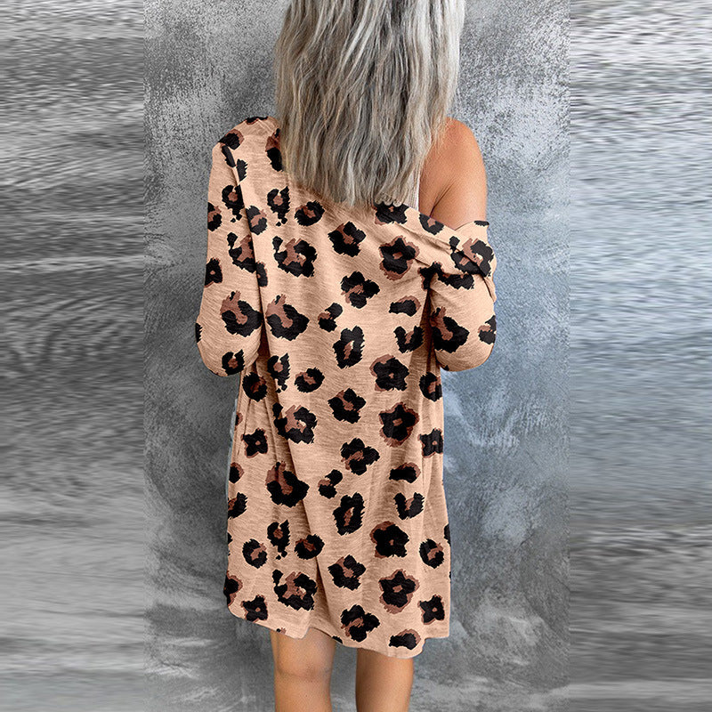 Wholesale Autumn Spandex New Leopard Print Long Sleeved Cardigan Casual Warm Knit